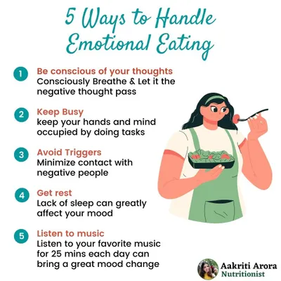Emotional eating is using food to fill an emotional need, not your stomach. Here are five ways to handle it, from being conscious of your thoughts to keeping busy. Learning these strategies is a key step toward food freedom.
