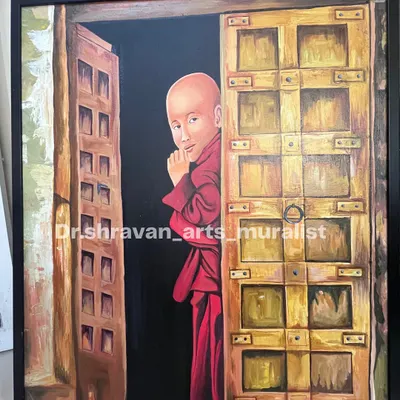 This canvas painting of a young monk was a deeply fulfilling project. I've switched to using Royale paints for my canvas work because their glossy, durable finish gives the piece a rich quality that lasts.
