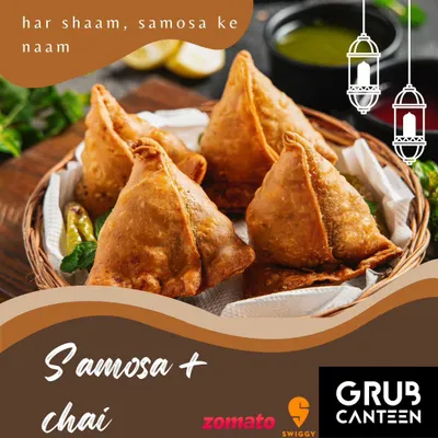 A basket of our freshly fried samosas, golden and crispy. Each one is filled with a savory spiced potato and pea mixture, making it the ultimate Indian snack.