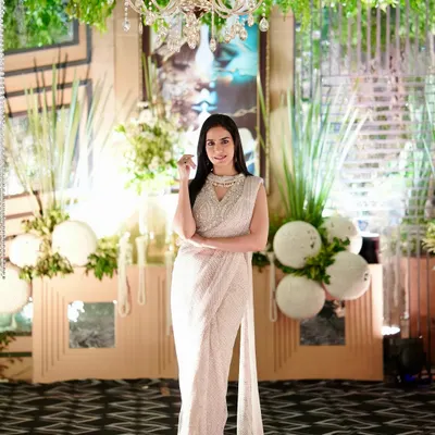 Dressed in an elegant saree for a 50th golden anniversary celebration in Siliguri. It was a magical night honouring five decades of love.