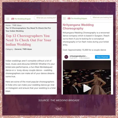 A look back at some of our media features. We're so proud to have been recognized by platforms like The Wedding Brigade as one of the top choreographers to check out for your Indian wedding.