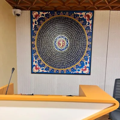 Bringing you my newest commission, a harmony of sound and design. This piece blends the universal symbol of Om with layers of Sanskrit text, floral motifs, and vibrant colors to create a powerful spiritual centerpiece for an office.