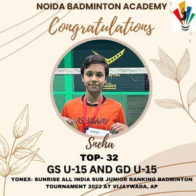 Celebrating Sneha's fantastic achievement of ranking in the Top 32 for both Girls Singles and Girls Doubles U-15 at the Yonex-Sunrise All India Sub Junior Ranking Tournament.