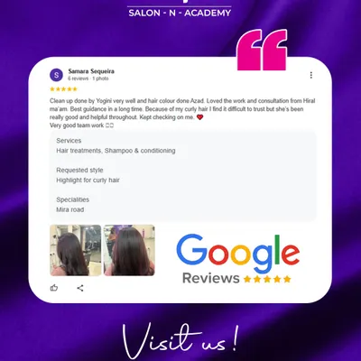 "Best guidance in a long time." This Google review from a client with curly hair highlights our focus on consultation and building trust. We are so happy we could provide a great hair treatment and color experience.