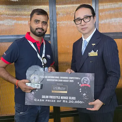 We are incredibly proud of our groomer, Sanjay Kumar, seen here receiving his award at the PPGAI 6th International Grooming Competition. His success in the Salon Freestyle Novice Class reflects our team's dedication to excellence.