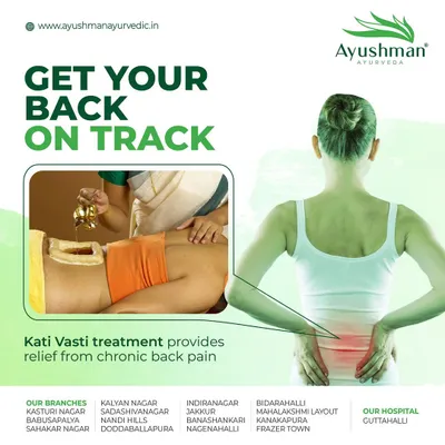 Get your back on track with Kati Vasti, a specialized therapy for chronic back pain. This treatment involves creating a reservoir of warm, medicated oil on the lower back to soothe stiff muscles, relieve pain, and nourish the nerves and tissues of the spine.