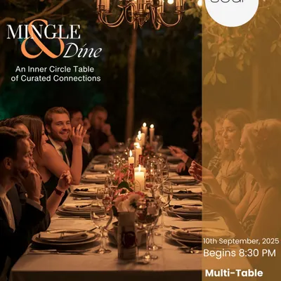 An intimate dinner setting where connections begin. I host these 'Mingle & Dine' events at stylish, handpicked restaurants to create a warm and sophisticated atmosphere for our curated group of singles.