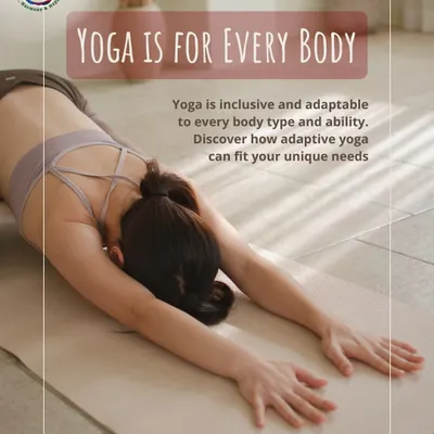 "Yoga is for Every Body." This image of a gentle child's pose reinforces our core belief that yoga is inclusive and adaptable to every body type and ability.