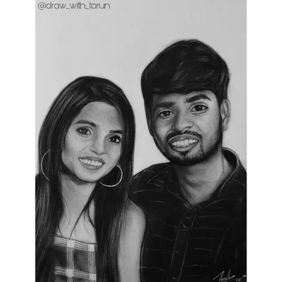 A classic charcoal couple portrait. This was a commissioned piece designed to be a timeless gift, capturing the happy smiles and close bond between two people.