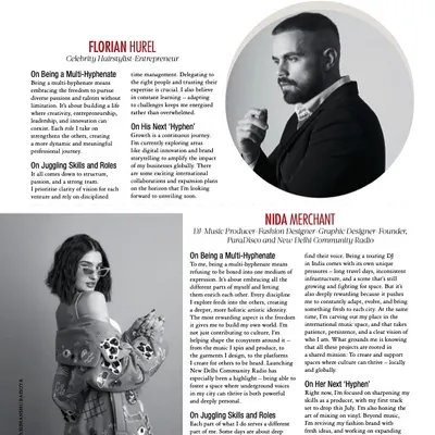 My feature in Grazia India as a "multi-hyphenate." The article discusses my journey as a DJ, music producer, fashion designer, and graphic designer, and how I balance all these roles.
