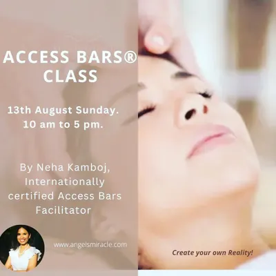This poster details my Access Bars class, an internationally certified course that is truly life-changing. In just one day, you learn to run the Bars, a technique that can reduce stress, improve mental clarity, and release emotional baggage. It's for anyone and everyone.