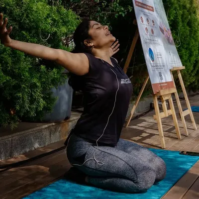 Taking in all the experiences with an open heart, mind, and body. This photo captures a moment of pure release and gratitude during an outdoor yoga session. It’s a reminder to breathe deep and be present.