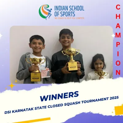 A proud moment for our academy with our winners from the DSI Karnataka State Closed Squash Tournament 2025. Their trophies are a testament to their consistent effort and training.