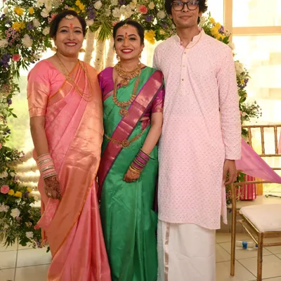A beautiful family portrait. I had the pleasure of dressing three generations for this event, coordinating the colors and styles, from the elegant sarees to the classic kurta.