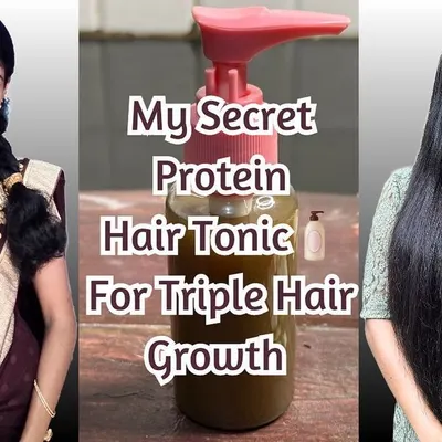 My secret protein hair tonic that I use for triple hair growth. A healthy diet and targeted nutrition are key.
