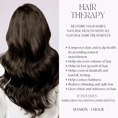 My natural hair therapy is designed to restore your hair's health from the roots. It helps control dandruff and hair fall, reduces thinning, and gives your hair natural shine and softness through treatments like Shiro Abhyang and Shiro Dhupan.