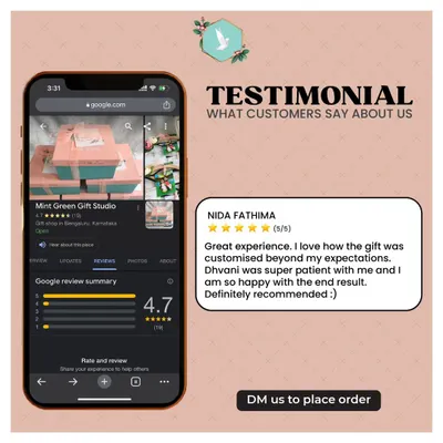 "Great experience. I love how the gift was customised beyond my expectations." Feedback like this makes all the hard work worth it. I'm so happy I could create the perfect gift.