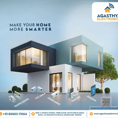 We transform your house into a smart, secure home. This graphic illustrates our integrated approach, combining CCTV cameras, smart locks, climate control, and comprehensive security systems, all seamlessly connected to give you complete control and peace of mind.