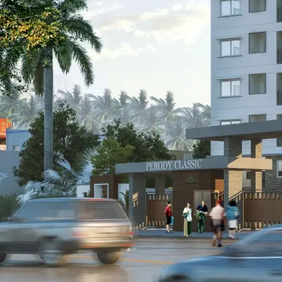 This is a 3D rendering I created for the entrance of Perody Classic Apartments. Visualizations like this are a key part of my process, helping clients see the final vision before construction begins.