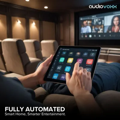 All elements of your home cinema, from lighting and sound to the projector and curtains, are unified into a single, intuitive control system accessible from a tablet, keypad, or your voice.