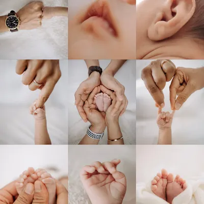 A beautiful collage showcasing all the tiny details we capture during a session, from little feet and hands to button noses and pouty lips.