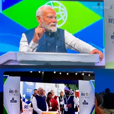 A collage capturing the memorable moment we showcased our work to Prime Minister Shri Narendra Modi at Re-Invest 2024. His speech mentioning Ayodhya's solar model was a proud moment for our entire team.