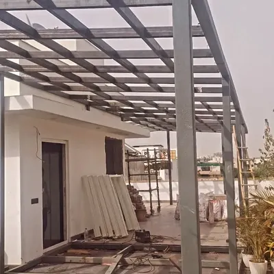 This is a look at one of our projects in progress. We use prefabricated steel structures to ensure rapid construction and a clean, modern aesthetic. This framework will soon become part of a beautiful and functional living space.