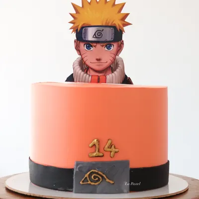Believe it! A cake for a true Naruto fan, celebrating their 14th birthday. This design features the iconic orange and black theme, with the Hidden Leaf village symbol and a topper of Naruto himself.