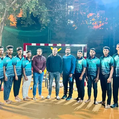 Our handball team posing with guests. We are excited to be starting a new chapter for the sport at our academy.