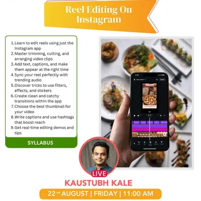 My Reel Editing on Instagram workshop teaches you how to master trimming, cutting, and arranging video clips using just the app. Learn to sync with trending audio and create clean transitions.
