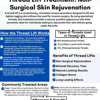 This comprehensive guide explains our Thread Lift treatment for non-surgical skin rejuvenation. It details how the procedure works, the types of threads used, its benefits like minimal recovery time, and the common areas we treat.