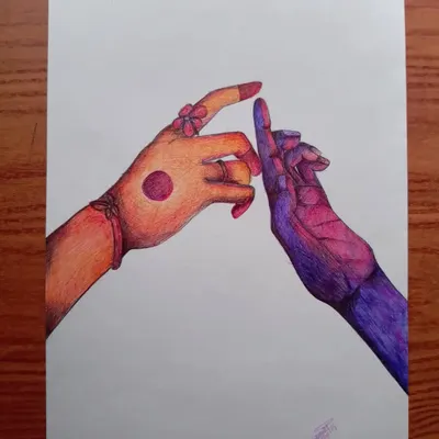 I created this pen artwork to express a moment that is beyond words. The two hands, each with different colors and details, represent a connection that I can only feel. It's a piece about emotion and unspoken understanding.