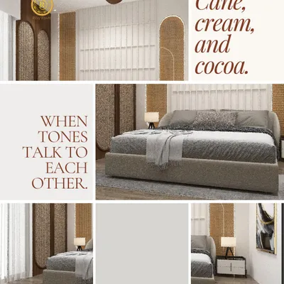 Cane, cream, and cocoa. This bedroom is a beautiful example of how tones can talk to each other, creating a warm, textured, and incredibly soothing atmosphere for rest.