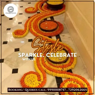 Getting ready for a Diwali party? We create festive decor like this beautiful rangoli made of marigold petals. We can handle everything from custom themes and catering to games and a DJ for your celebration.
