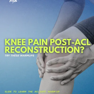 Knee pain after an ACL reconstruction is a sign that your preparation needs to be more specific. This image introduces our ACL-safe warm-up, a protocol designed to activate the right muscles and build confidence in your surgically repaired knee before you train.