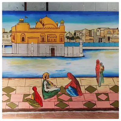 A full view of the Golden Temple mural I painted for Naancha, a Punjabi restaurant. This large-scale piece creates an immersive atmosphere, celebrating the culture and heritage behind the cuisine.