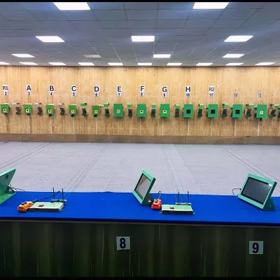 A view of our state-of-the-art shooting range, equipped with 14 electronic targets. This professional setup allows for seamless training and detailed performance analysis.