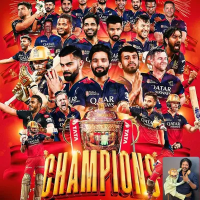 A celebratory poster for RCB winning the championship. I share in the joy of the fans and create content that reflects the winning spirit.