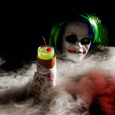 Halloween is a great opportunity to get creative. This spooky green cocktail, served with a Joker mask and dry ice, is sure to be a conversation starter.