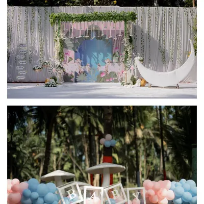A collage from a beautiful baby shower celebration, showcasing the lovely "BABY" block decorations and the elegant stage setup. I love capturing the joy of new beginnings.
