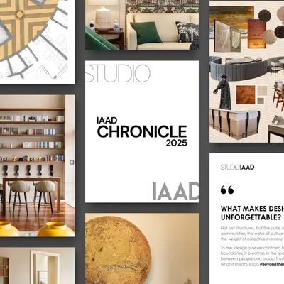 A collage from our 'IAAD Chronicle 2025,' a snapshot of a year filled with fresh perspectives and collaborations. It includes glimpses of architectural plans, material palettes, and finished spaces.