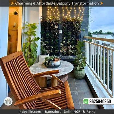 From a simple balcony to a stunning urban escape. I used a vertical garden, warm fairy lights, a comfortable wooden lounge chair, and a marble-top table to turn this small space into a picture-perfect relaxation spot.