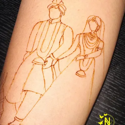 Every masterpiece begins with a simple outline. This is the first step in creating a 'Phera Rasam' figure, ensuring the posture and proportions are correct before adding details.