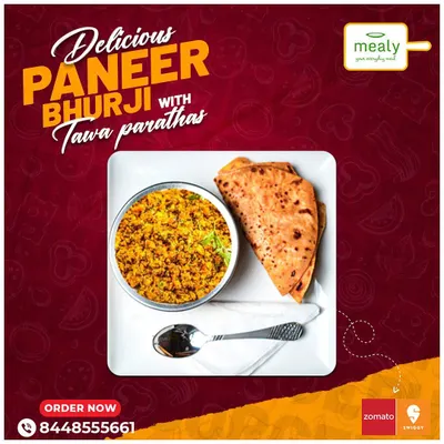 A protein-packed and delicious meal of Paneer Bhurji with soft tawa parathas. The scrambled paneer is cooked with light spices, making it a perfect pairing for our whole wheat parathas.