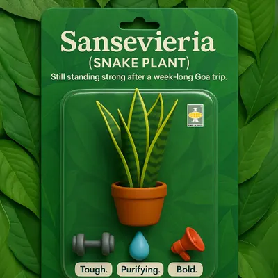 The Sansevieria, or Snake Plant, is the ultimate low-maintenance champion. As this fun graphic shows, it's tough, air-purifying, and bold enough to stand strong even if you forget about it during a long trip.