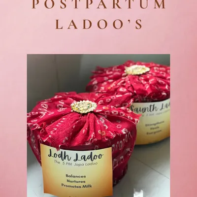 We created our Postpartum Ladoos especially for new mothers. Packed in beautiful bandhani cloth, these Lodh and Saunth ladoos are based on traditional recipes to help with healing and energy during the Japa period.