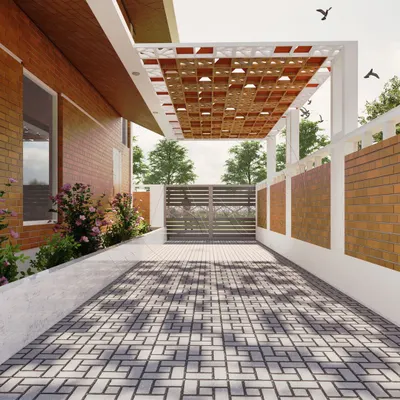 The Jaali shadow driveway is one of our signature features. The overhead screen, inspired by traditional Indian latticework, creates a beautiful and ever-changing pattern on the ground, making the simple act of arriving home an experience.