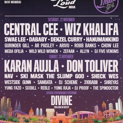 The official lineup poster for Rolling Loud India. Seeing my name alongside legends like Wiz Khalifa and Karan Aujla was a surreal moment.