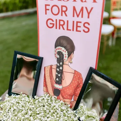 It's the little things that make a wedding feel like you. We set up this "Gajra for my girlies" station so the bride's friends could share in the tradition, adding a personal and interactive touch to the Kalyanam morning.