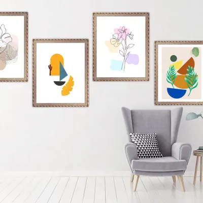 A collection of my Boho-style digital art, displayed as a gallery wall. These pieces use simple shapes, earthy tones, and minimalist lines, perfect for creating a calm and modern living space.